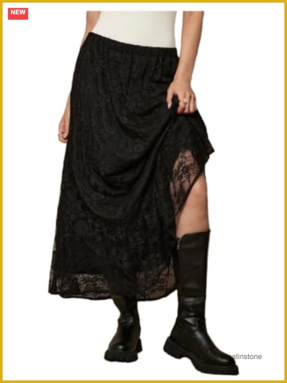 Plus Size Lace Maxi Skirt Elastic Waist Y2k A Line Flowy Long Skirt